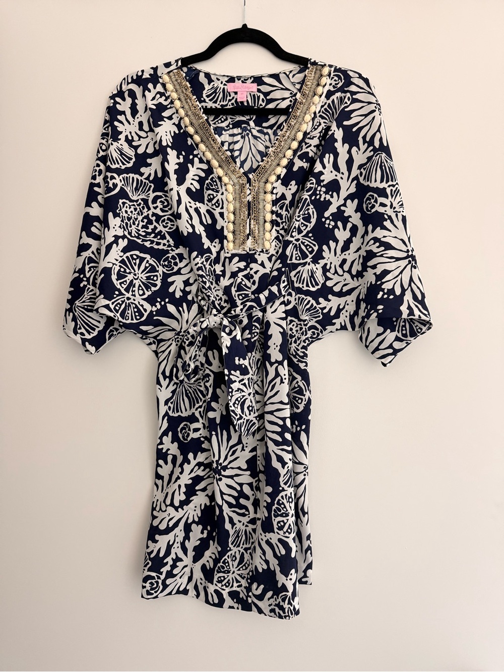 Lily Pulitzer - Navy & White Embellished V-Neck Tunic Dress
